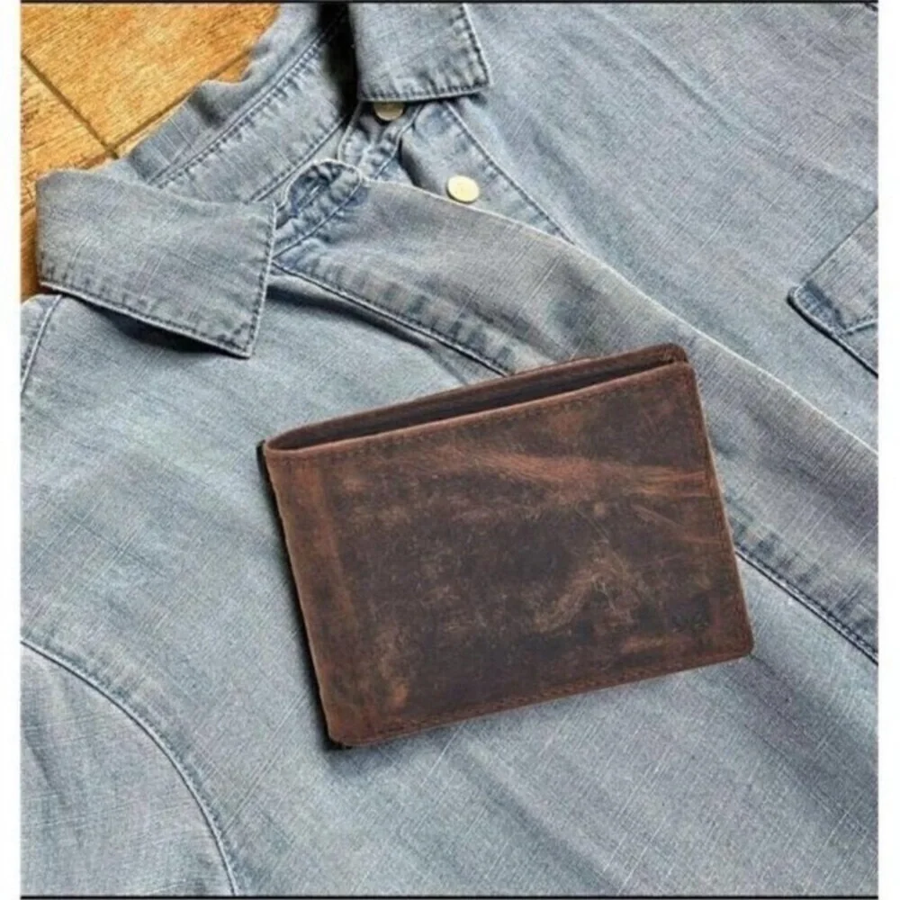 Real Leather Mens Bifold Wallet RFID Blocking Slim Minimalist Pocket Thin ID NEW